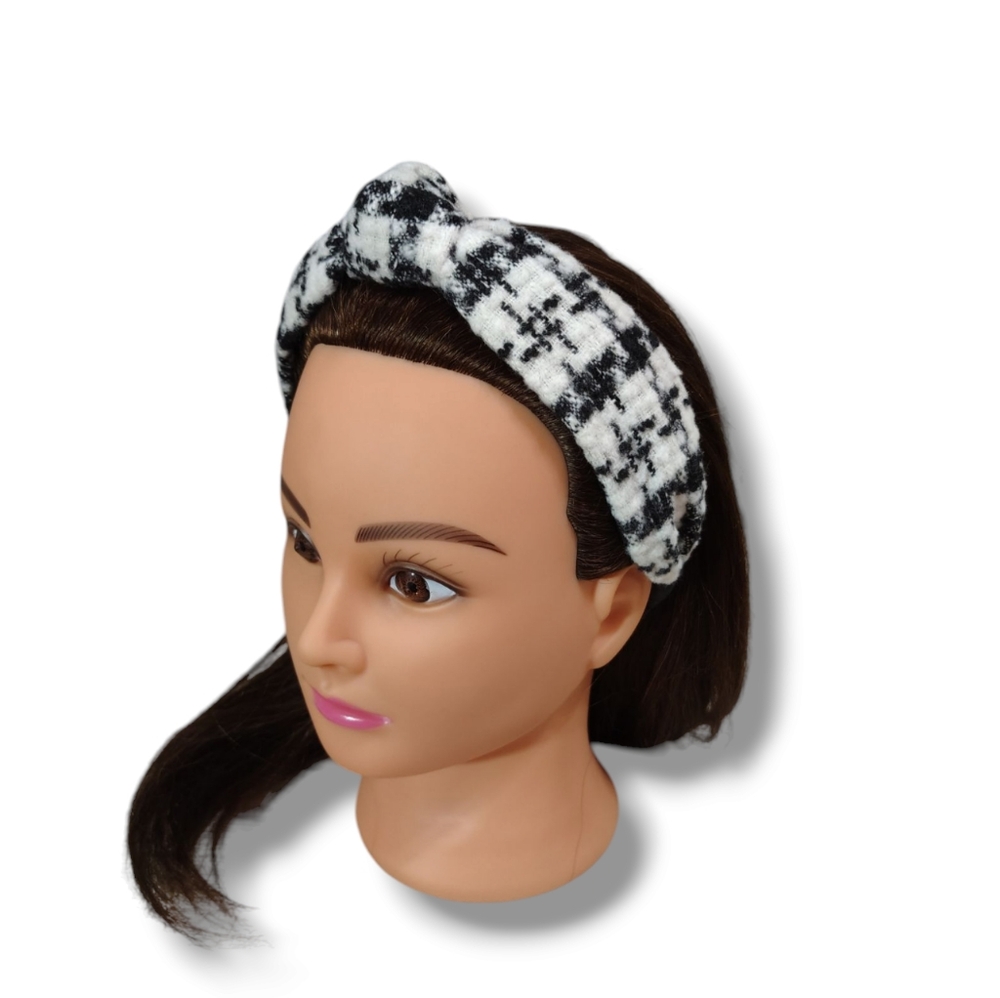New Black and White Houndstooth Top Knot Headband In Black/White Combo